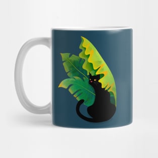 Black Cat Under a Banana Leaf Mug